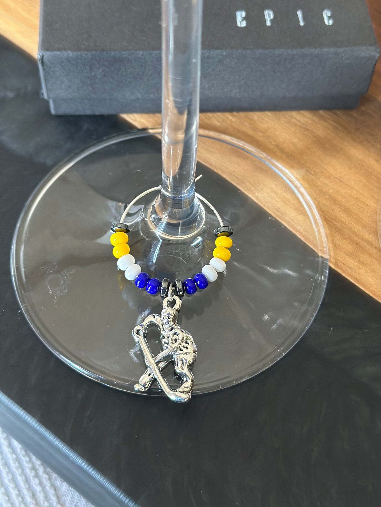 Hockey player wine charm