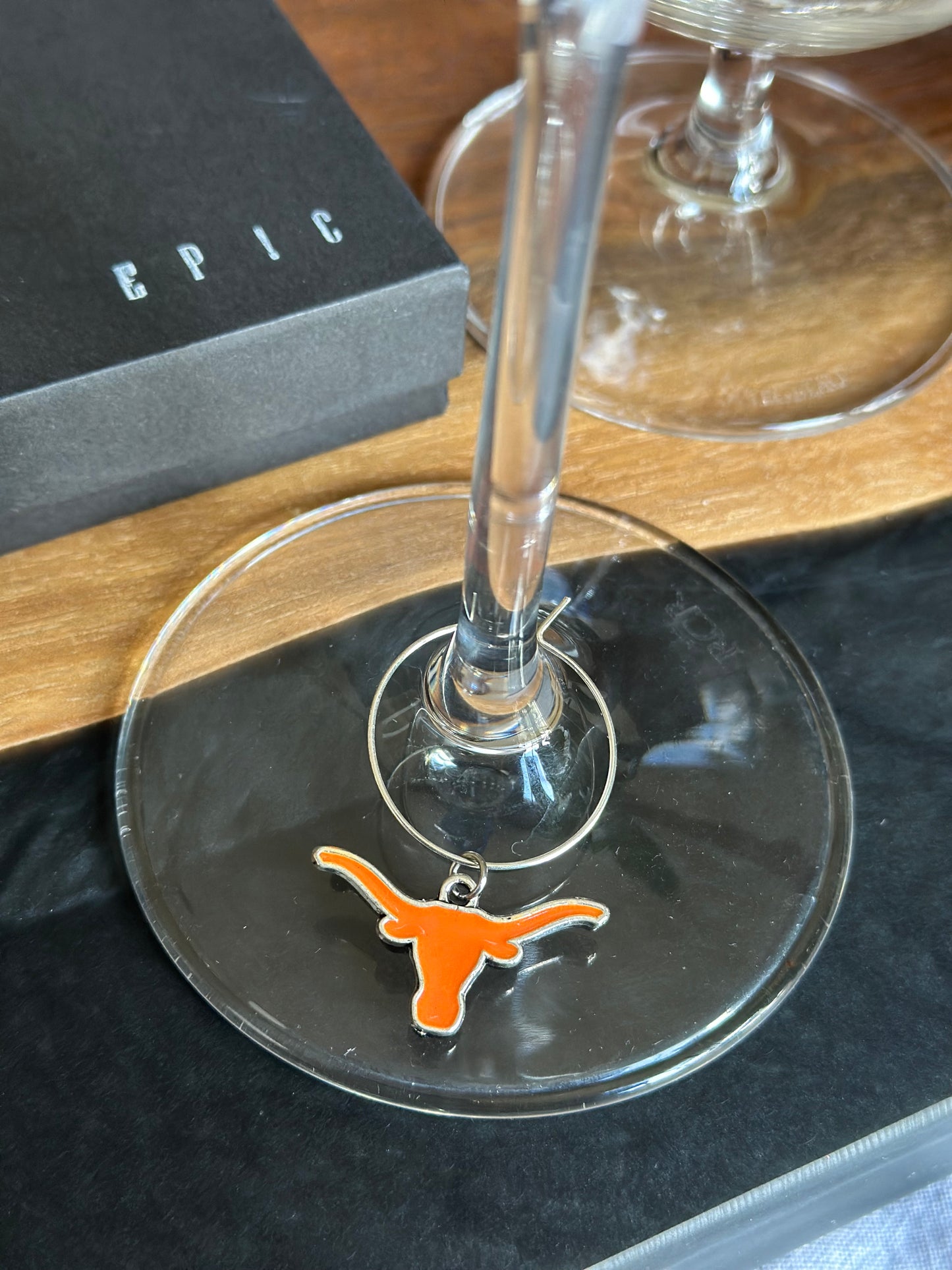 Silver and Orange longhorn bull wine charm