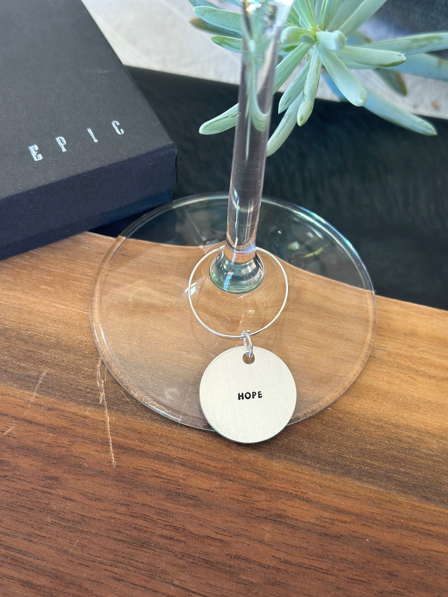 HOPE wine charm hand stamped