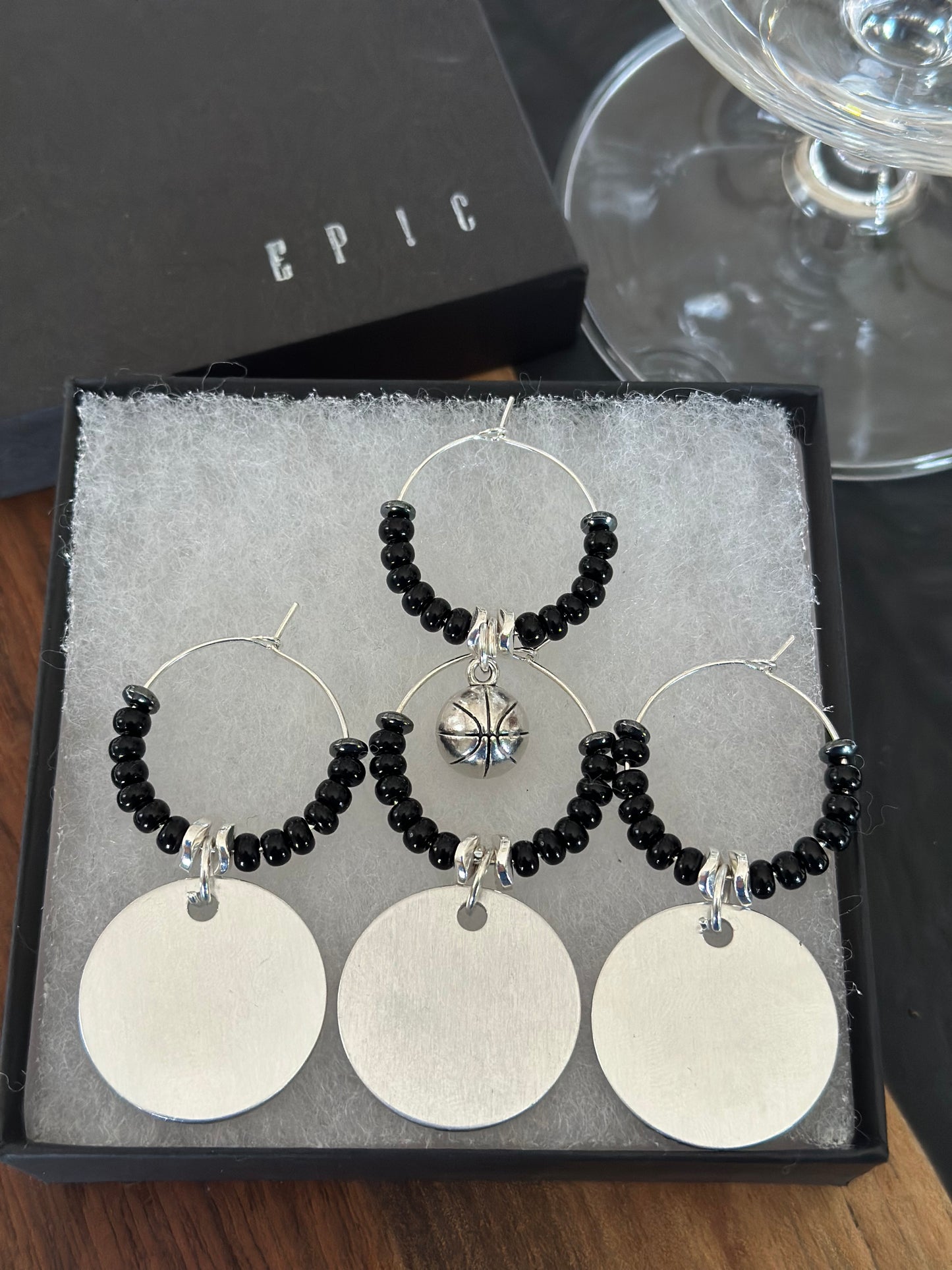 Customized School and basketball wine charm sets - Personalized with beads