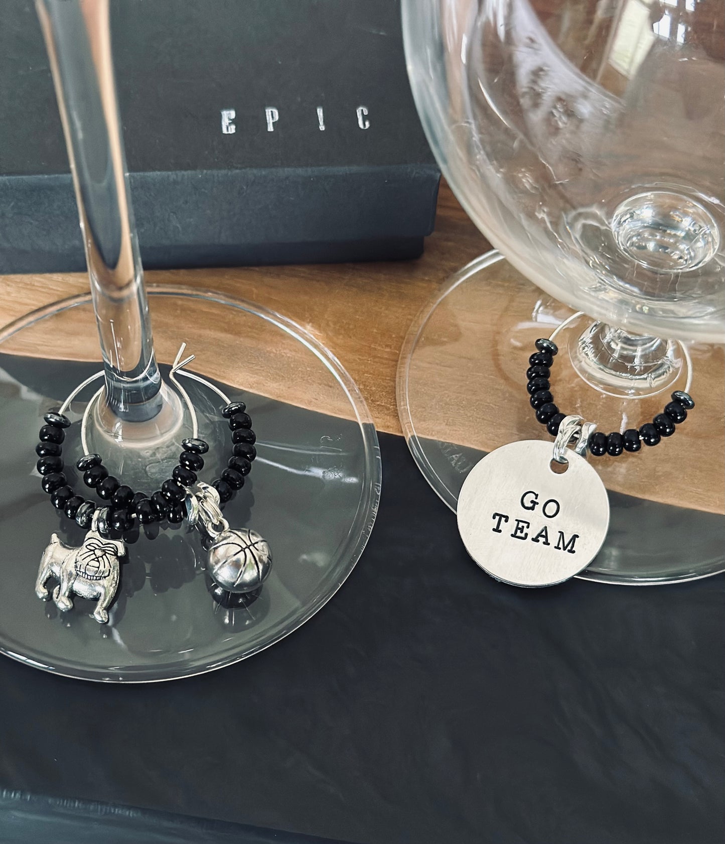 Customized School and basketball wine charm sets - Personalized with beads