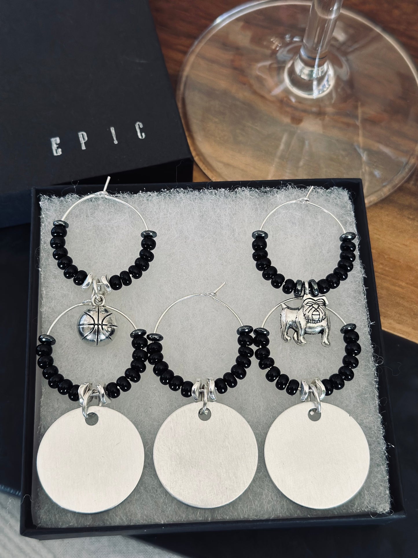 Customized School and basketball wine charm sets - Personalized with beads