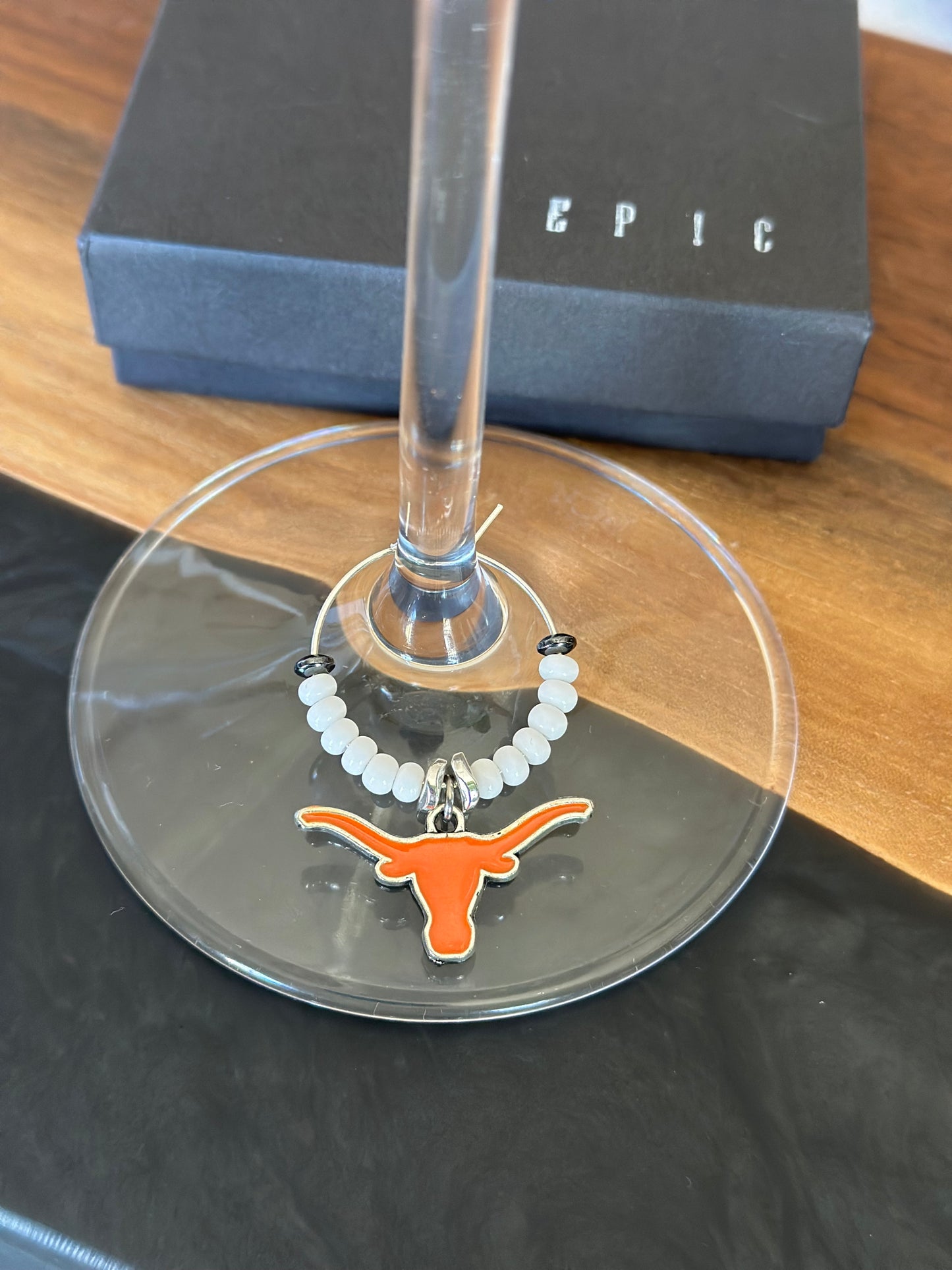 Silver and Orange longhorn bull wine charm