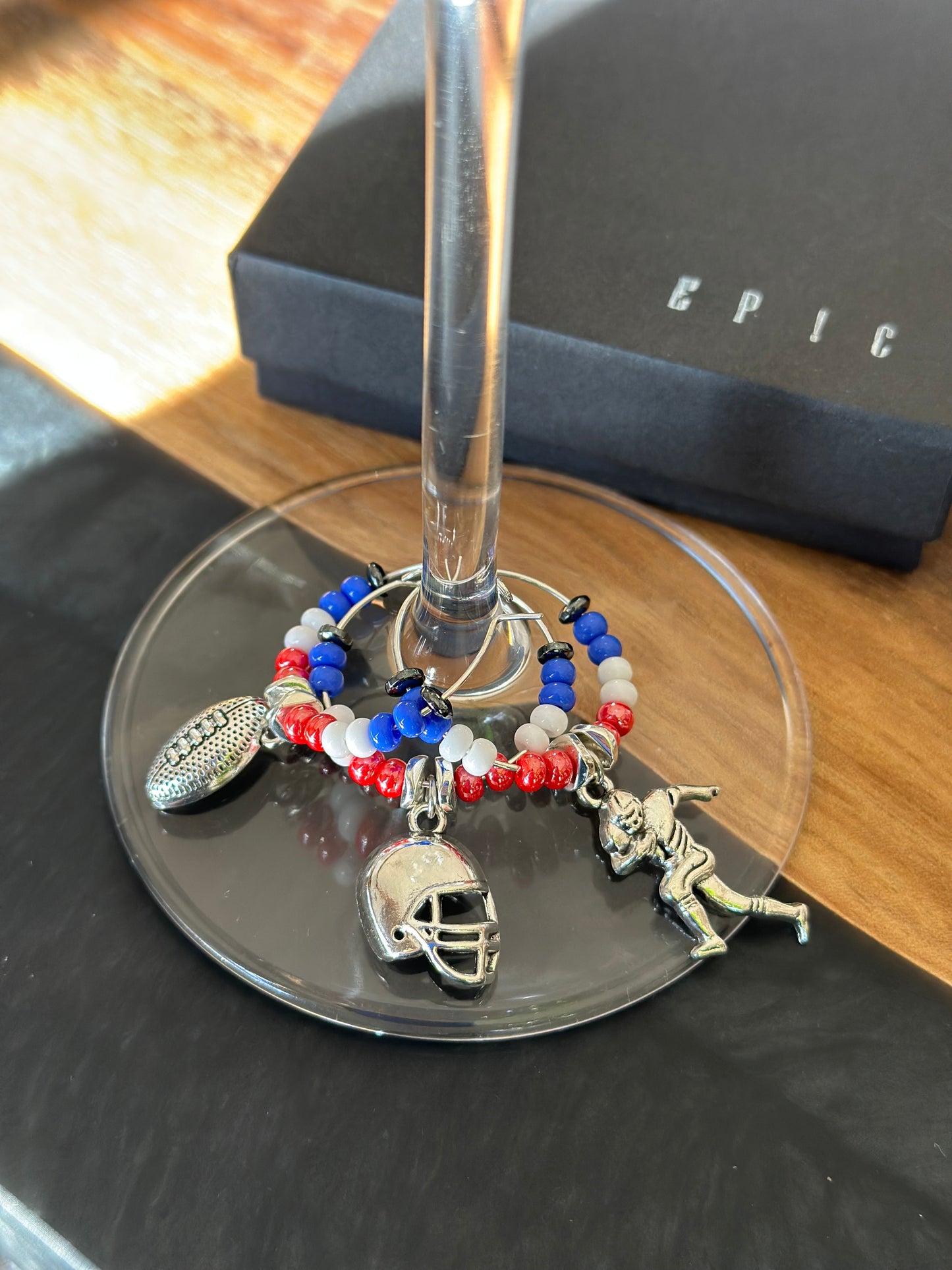 Football wine charm sets - Personalized with beads