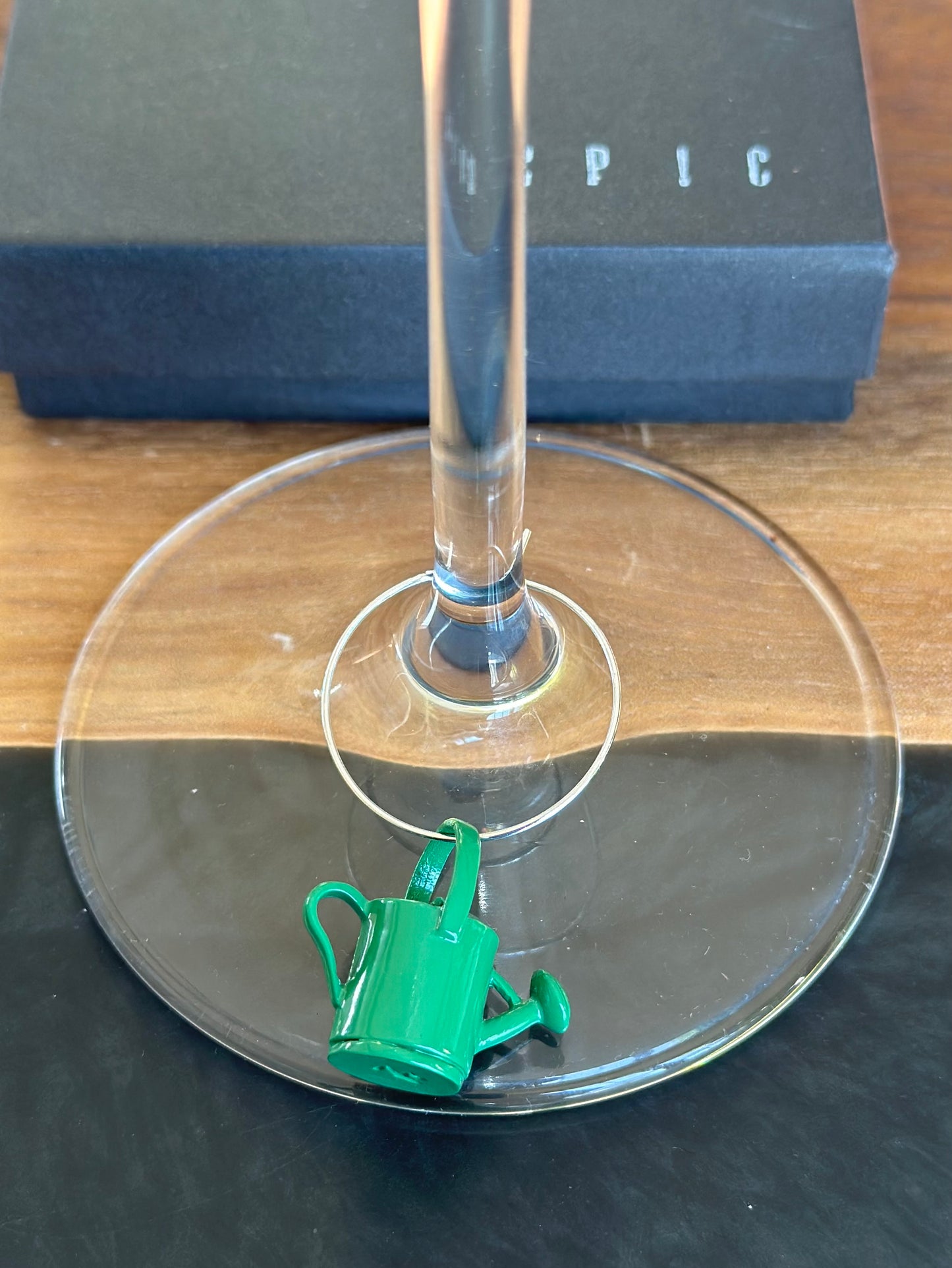 Green watering can gardening wine charm
