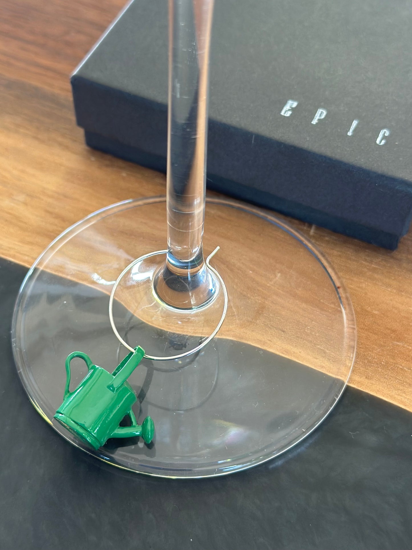 Green watering can gardening wine charm