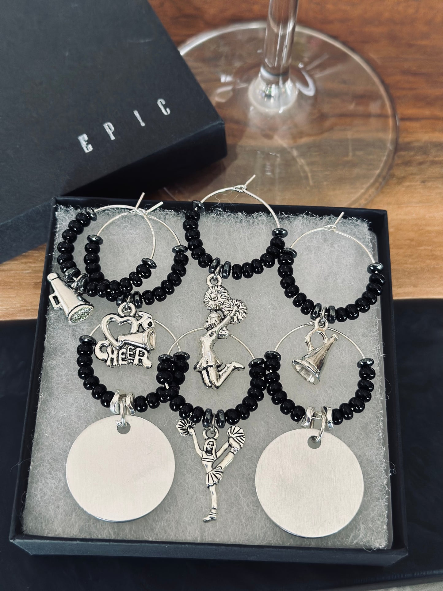 Cheerleading wine charms - Personalized Style with beads