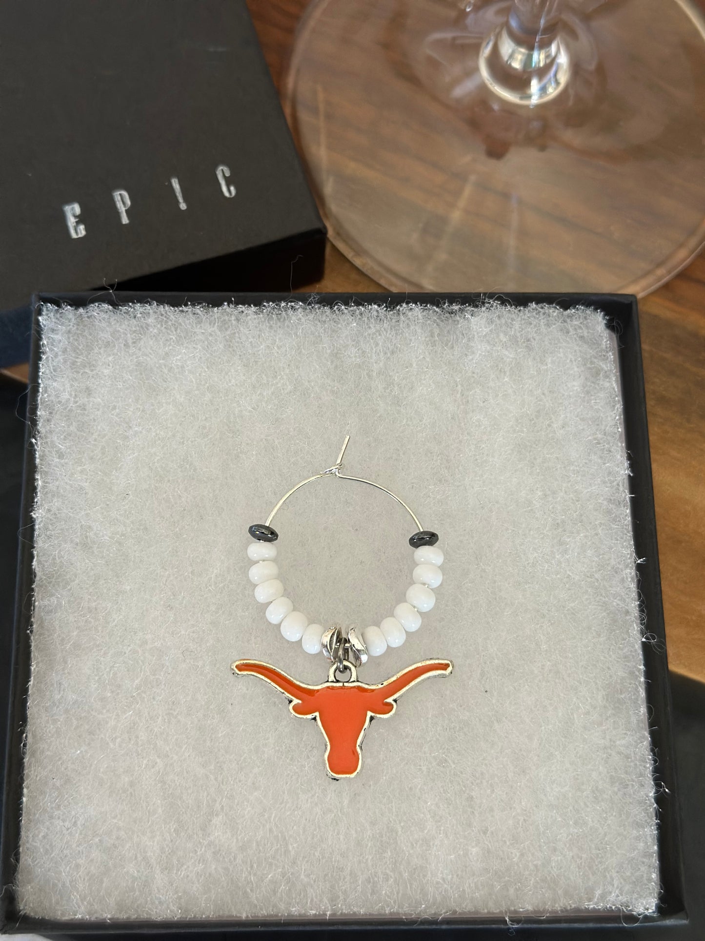 Silver and Orange longhorn bull wine charm