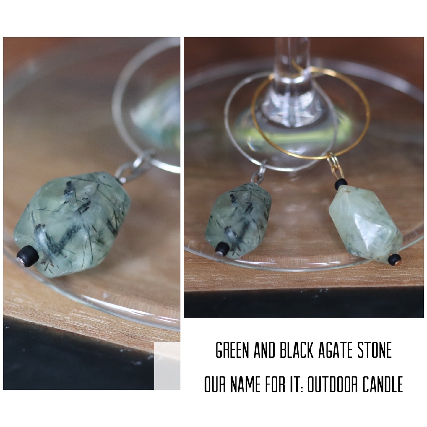 "Outdoor Candle" wine charm - Mint green agate