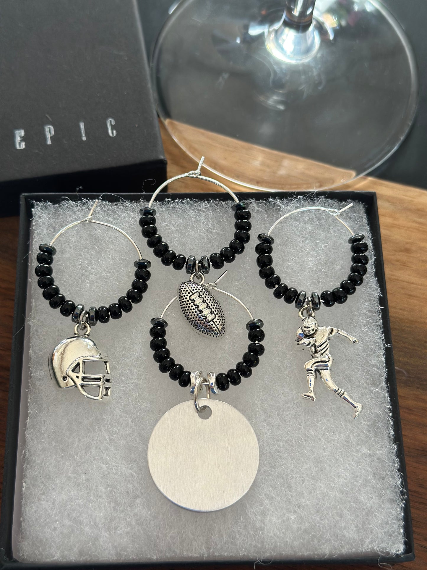 Football wine charm sets - Personalized with beads