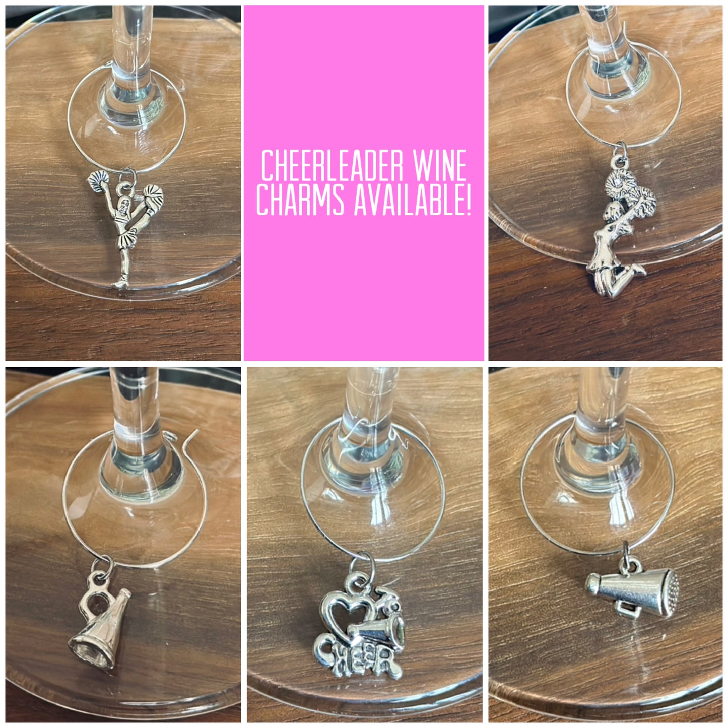 Cheerleader wine charm - Cheerleader jumping with pom poms