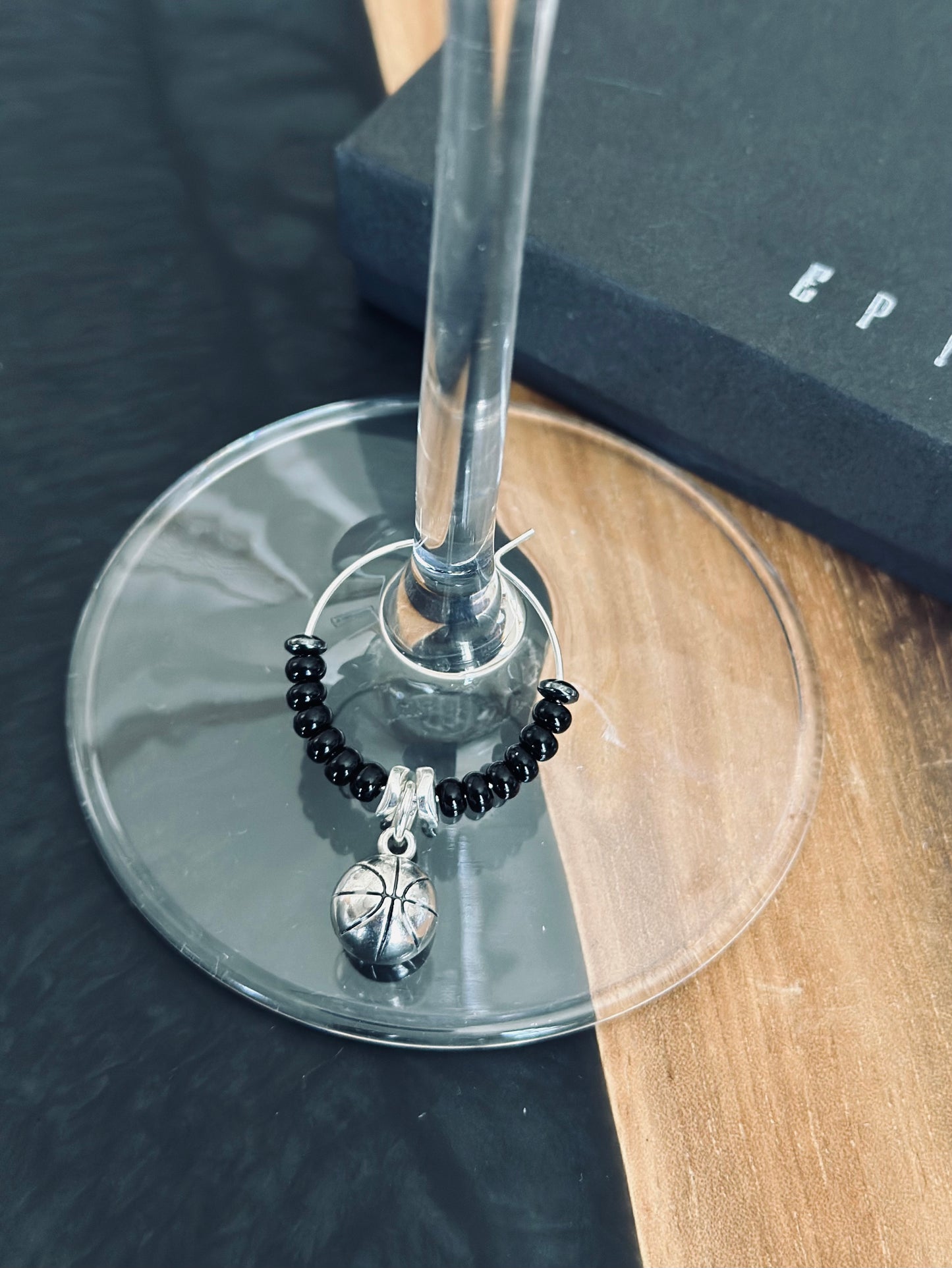 Customized School and basketball wine charm sets - Personalized with beads