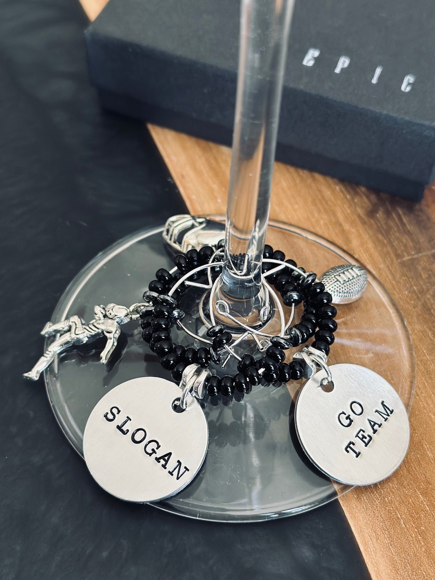 Football wine charm sets - Personalized with beads