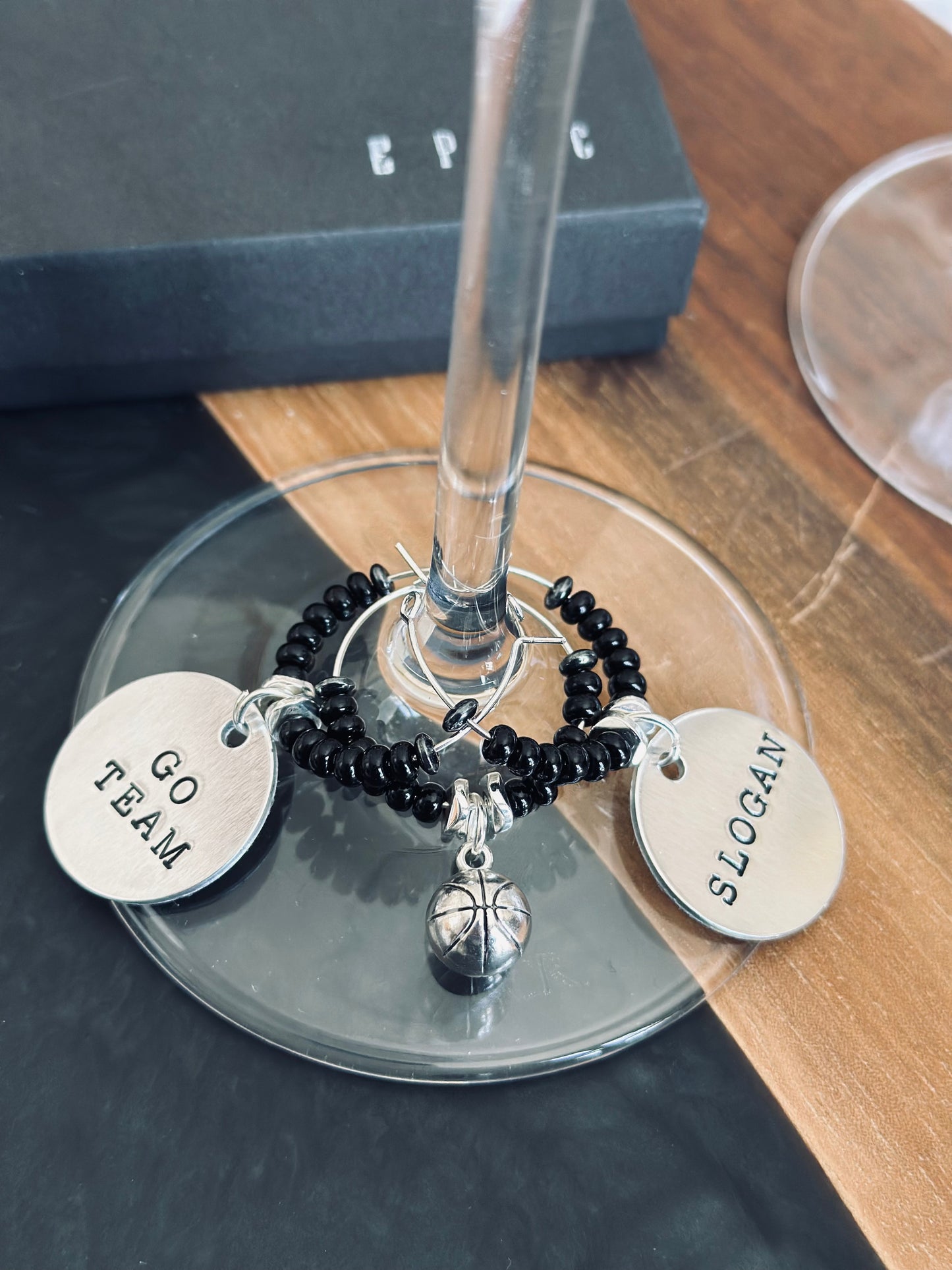 Customized School and basketball wine charm sets - Personalized with beads