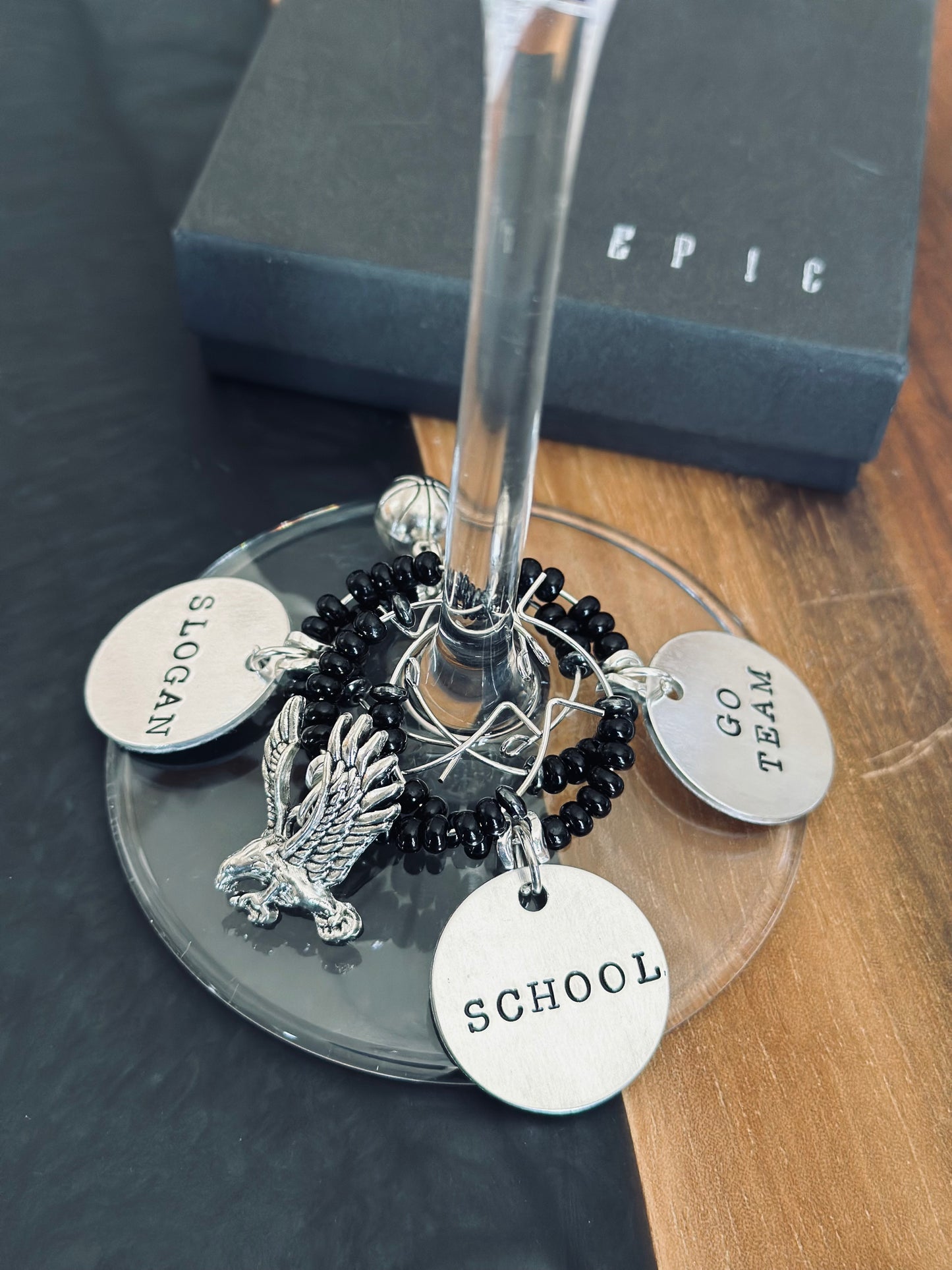 Football wine charm sets - Personalized with beads
