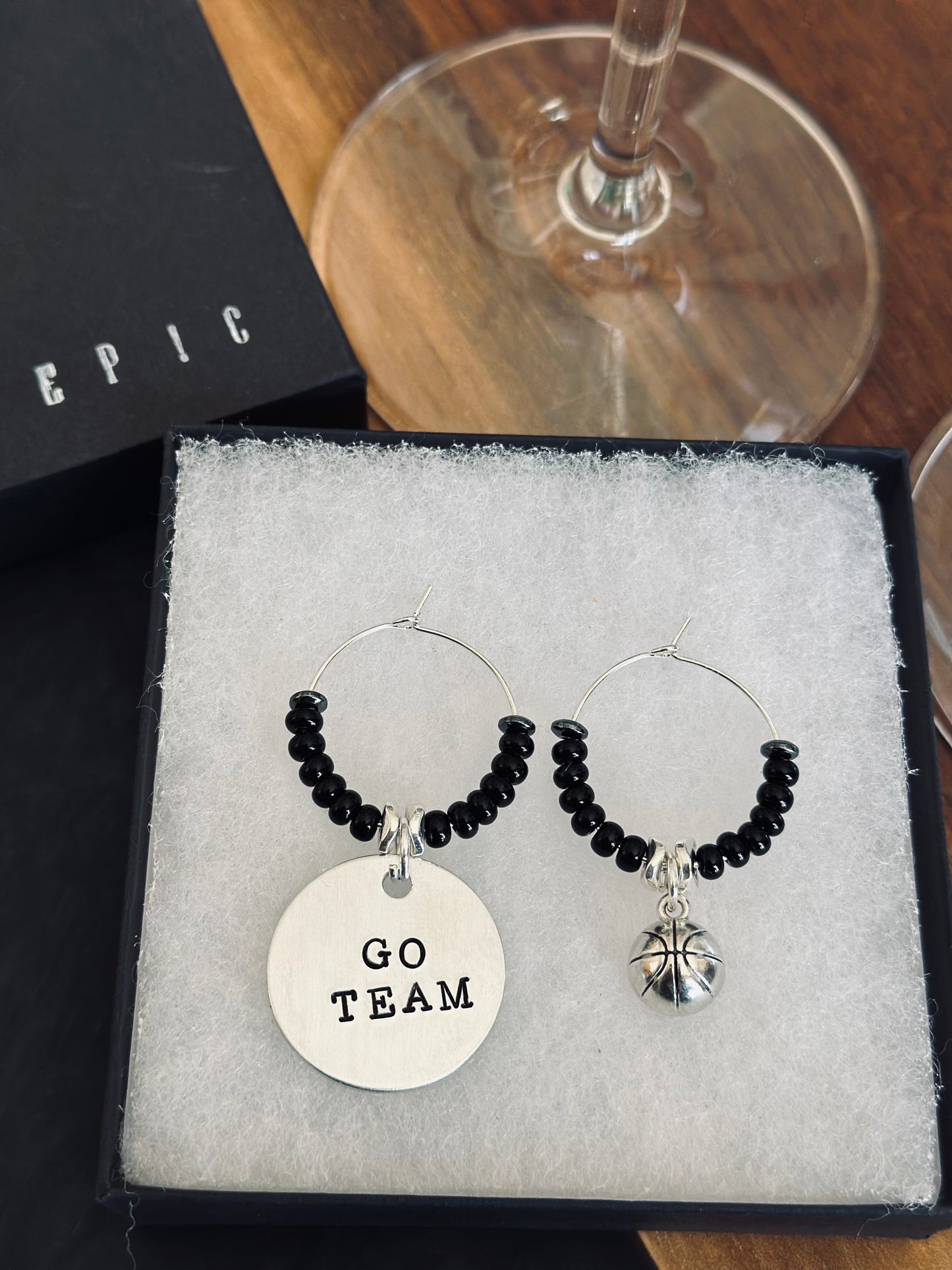 Customized School and basketball wine charm sets - Personalized with beads