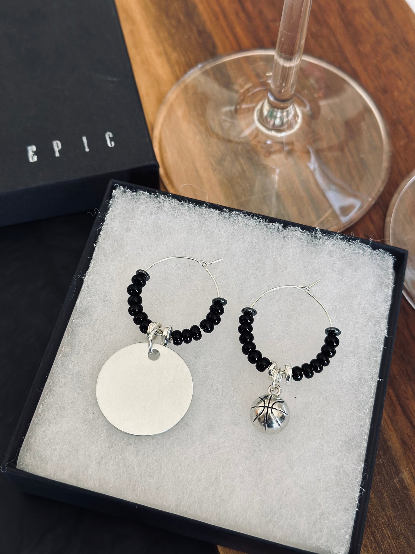 Customized School and basketball wine charm sets - Personalized with beads