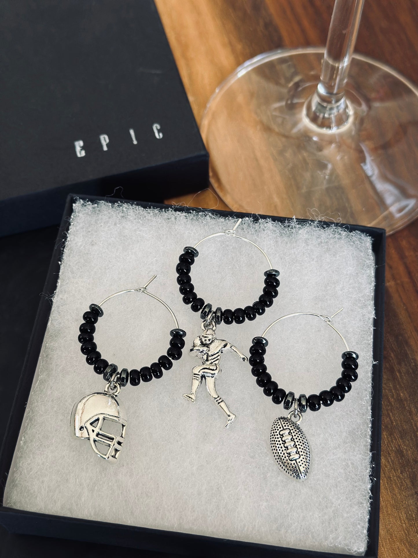 Football wine charm sets - Personalized with beads