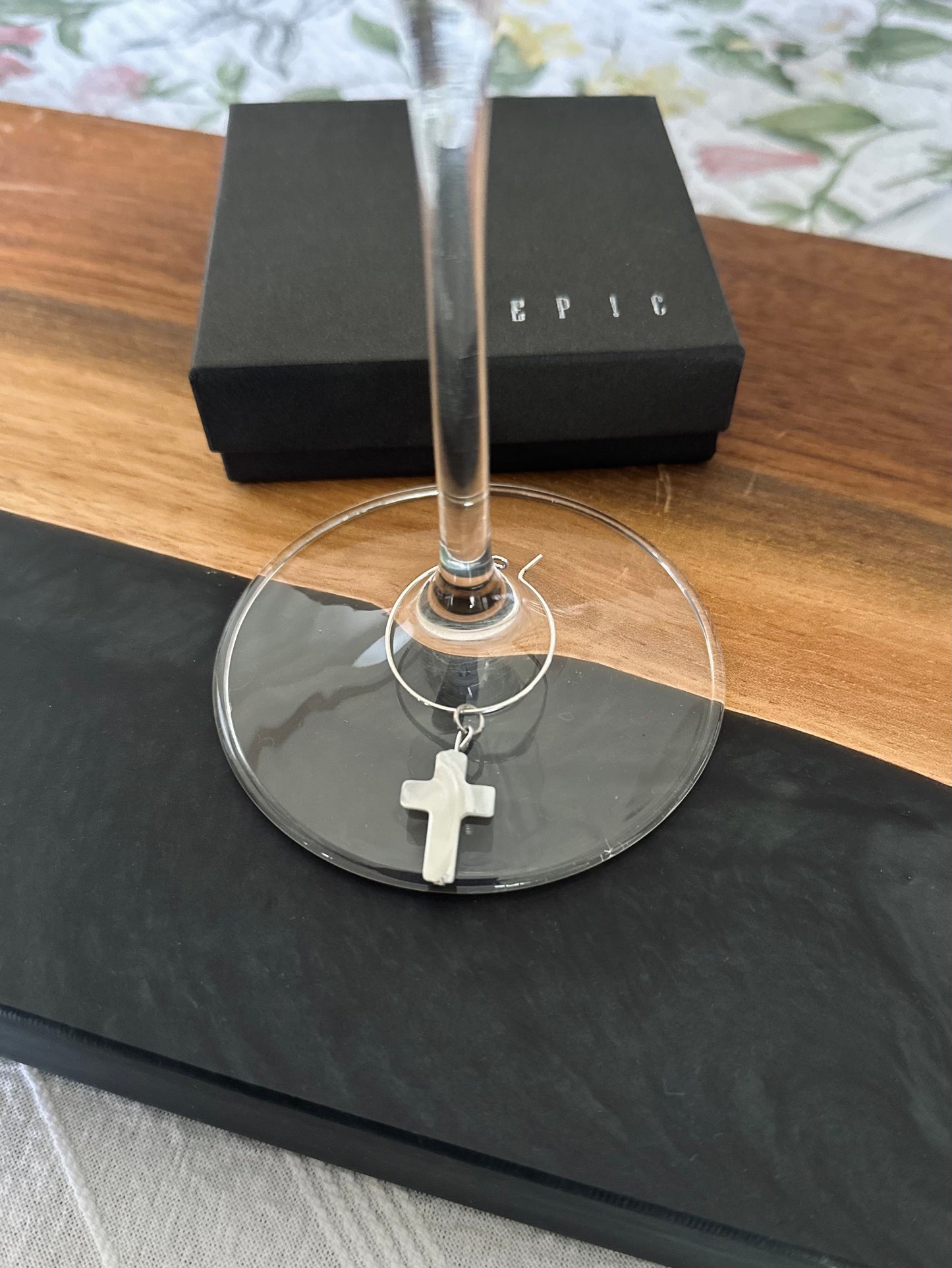 Cross wine charms with Virgin Mary praying wine charm - Set of 4 or 5