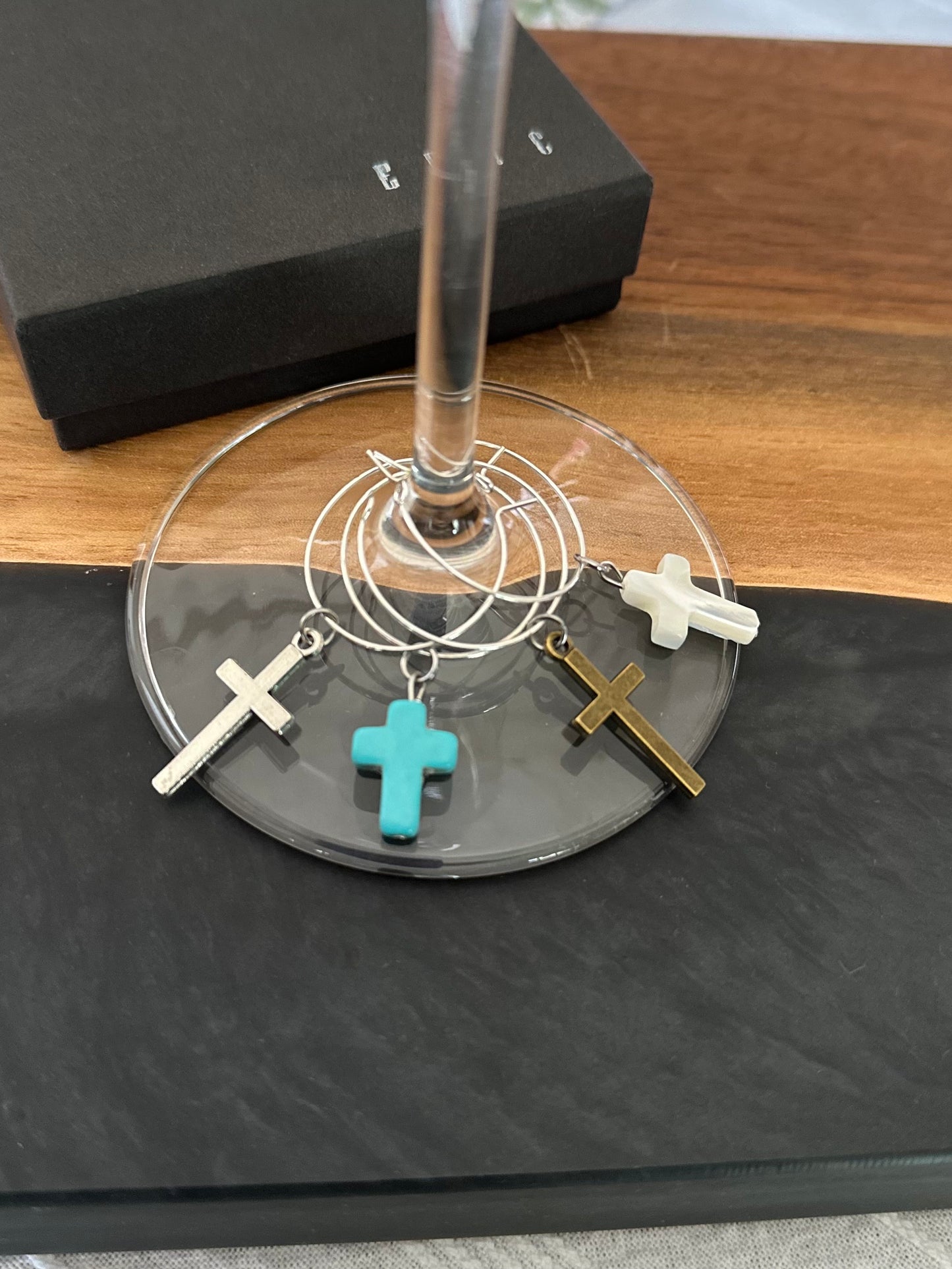 Cross wine charms with Virgin Mary praying wine charm - Set of 4 or 5