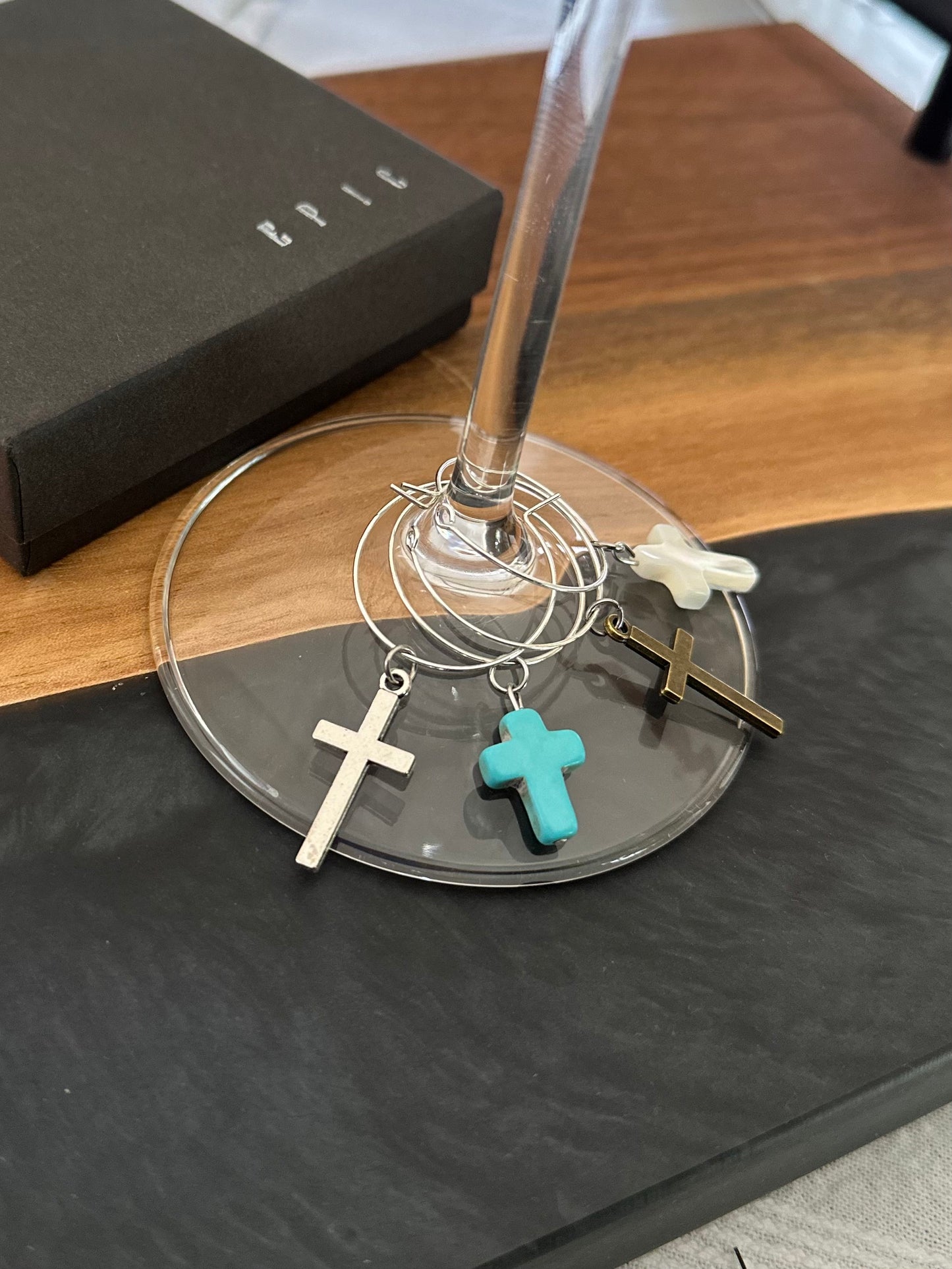 Cross wine charms with Virgin Mary praying wine charm - Set of 4 or 5
