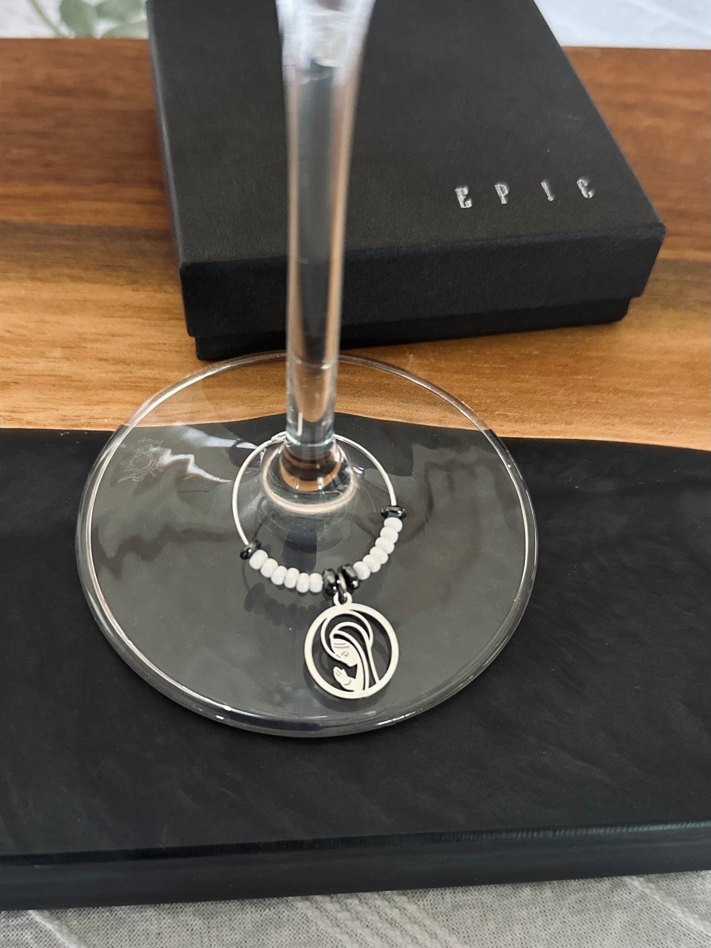 Cross wine charms with Virgin Mary praying wine charm - Set of 4 or 5