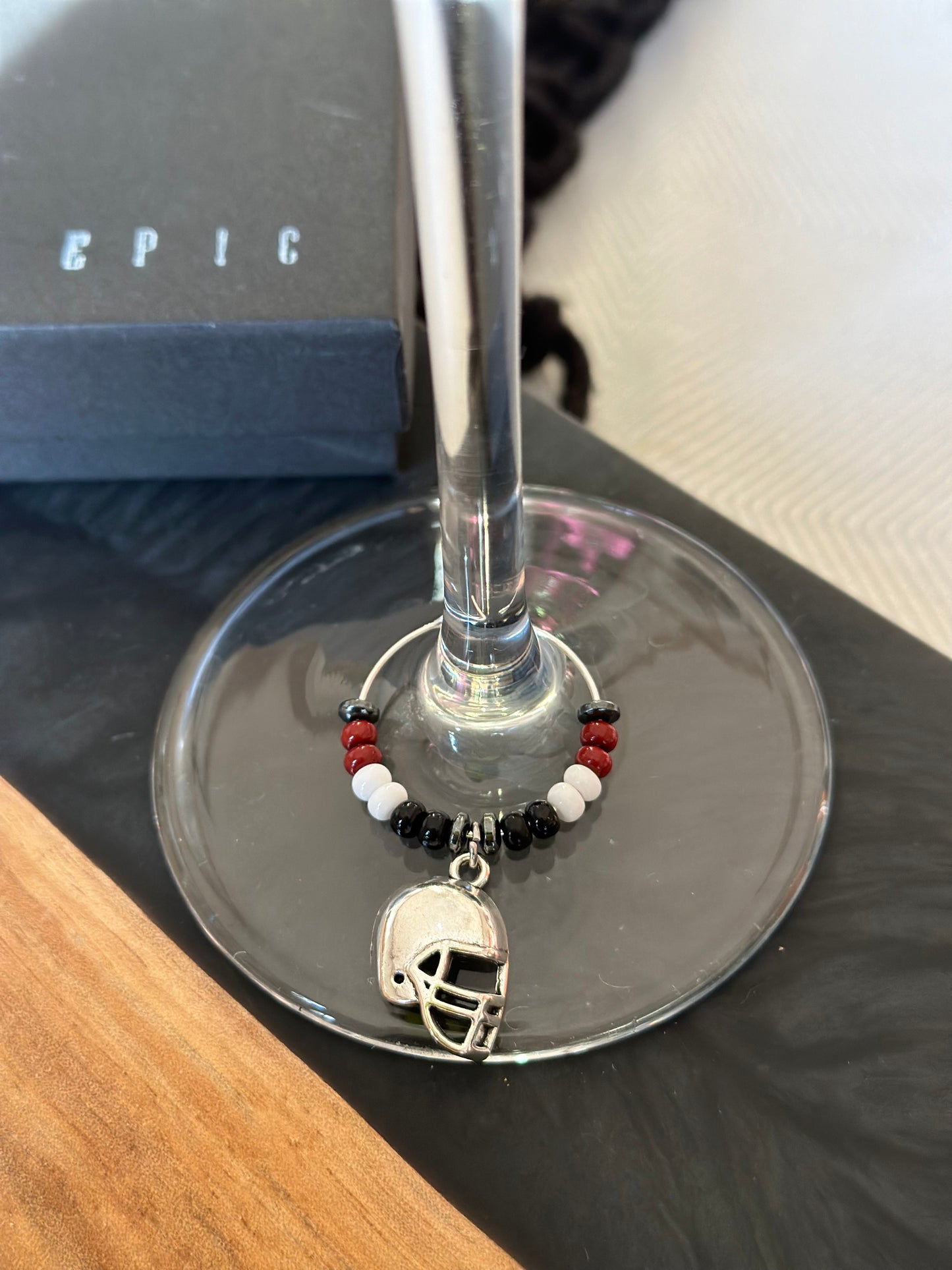 Football wine charm sets - Personalized with beads