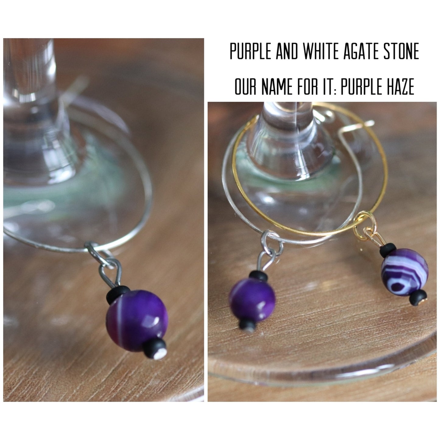 "Purple Haze" wine charm - Purple and white agate - EpicWineCharms