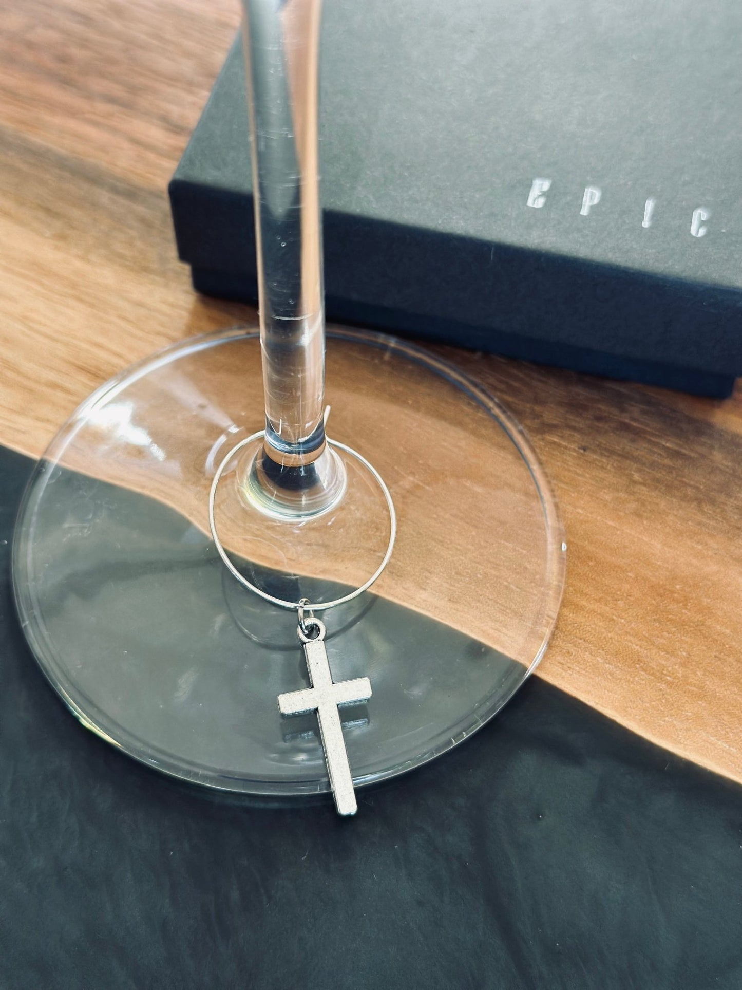 Silver metal cross wine charm - EpicWineCharms
