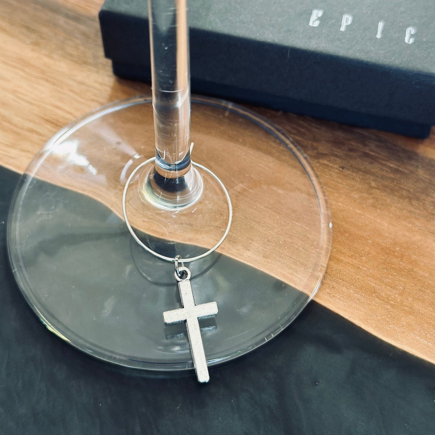 Silver metal cross wine charm - EpicWineCharms
