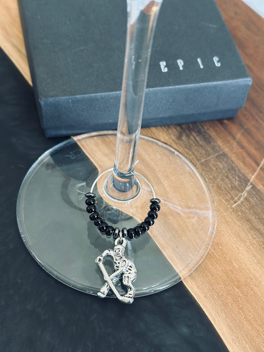 Hockey player wine charm
