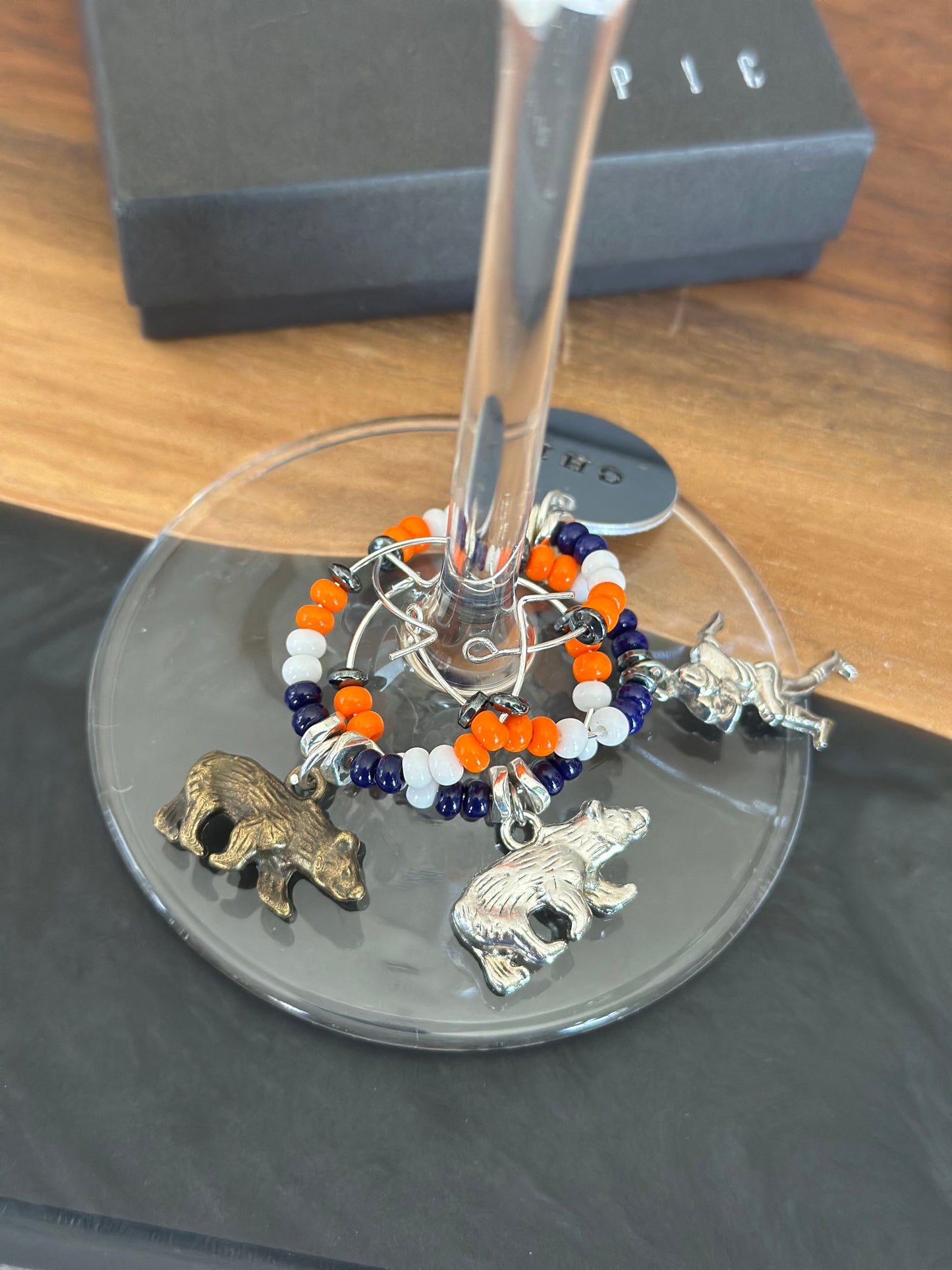 Football wine charm sets - Personalized with beads