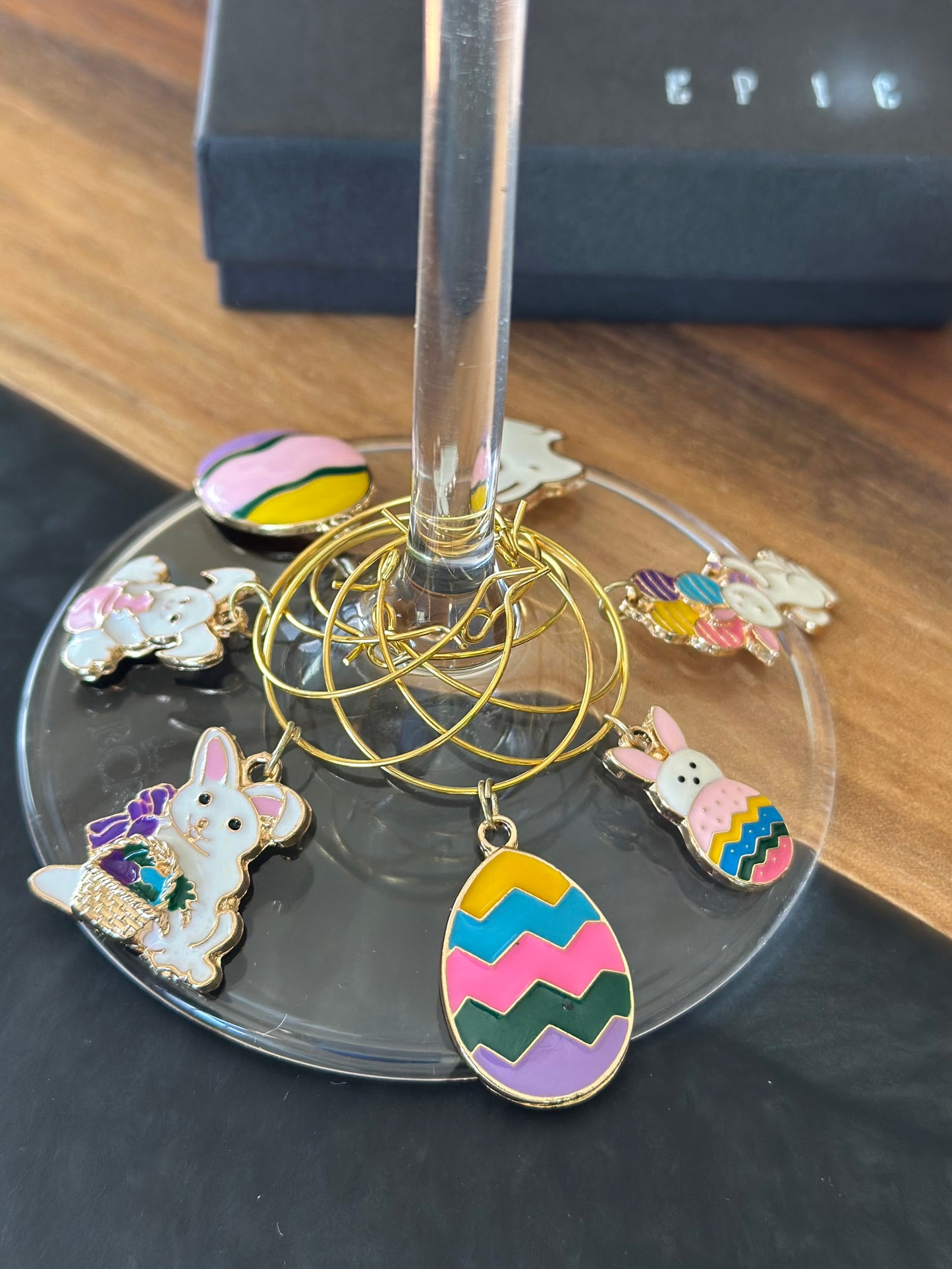 Bunny and eggs wine charms
