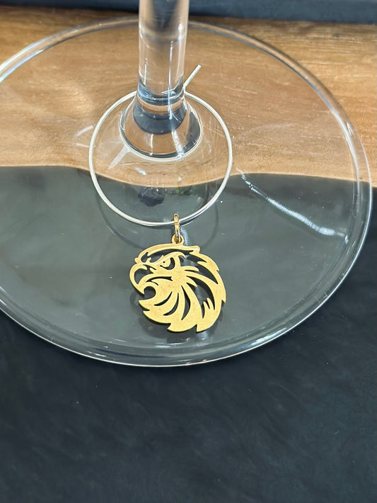 Eagle face wine charm - Gold tone eagle