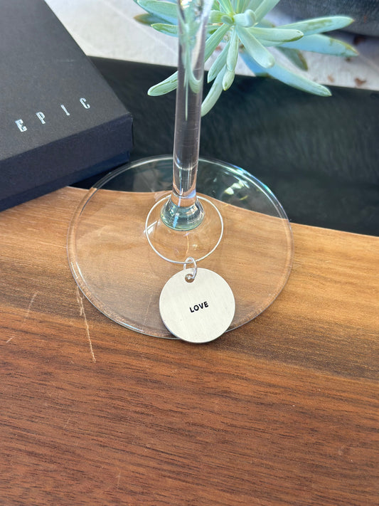 LOVE wine charm hand stamped