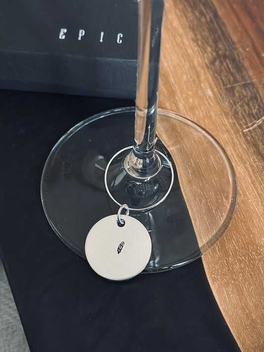 Feather wine charm hand stamped