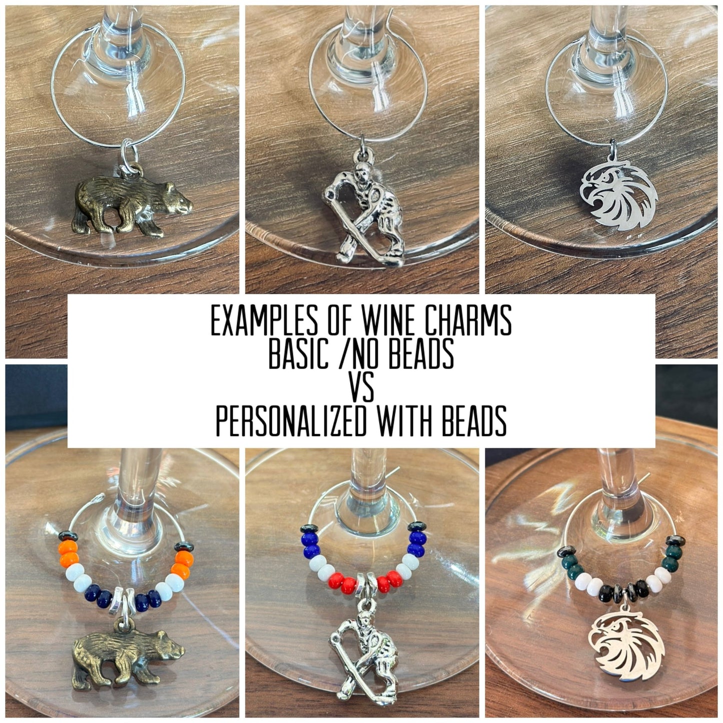wine charms with and without beads