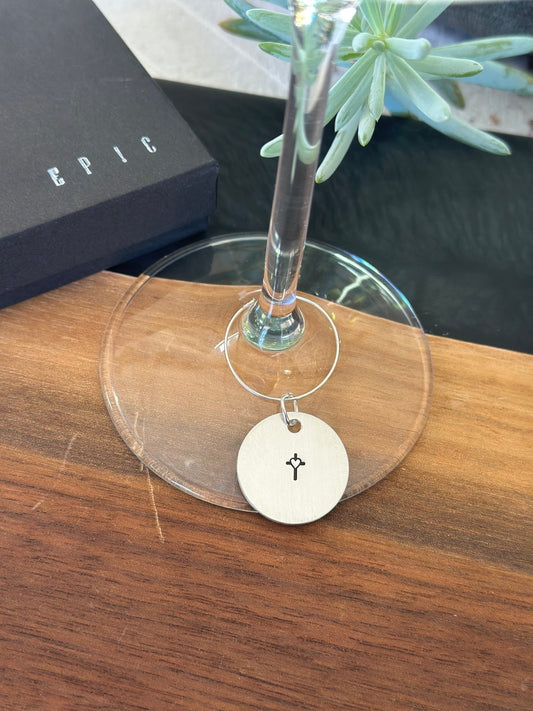 Cross with heart hand stamped aluminum pendant for wine charms and more - EpicWineCharms
