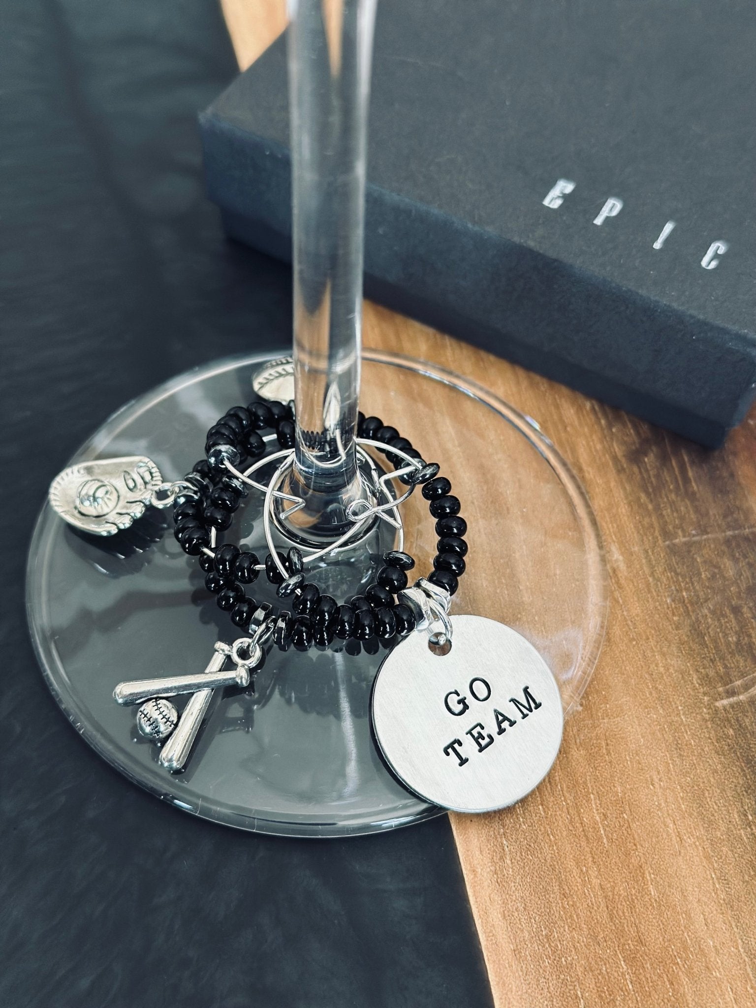 GO TEAM hand stamped wine charm - EpicWineCharms