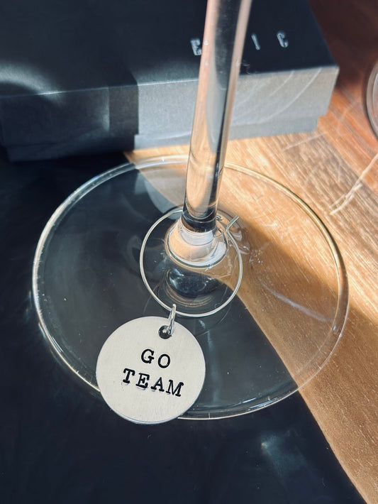 GO TEAM hand stamped wine charm - EpicWineCharms