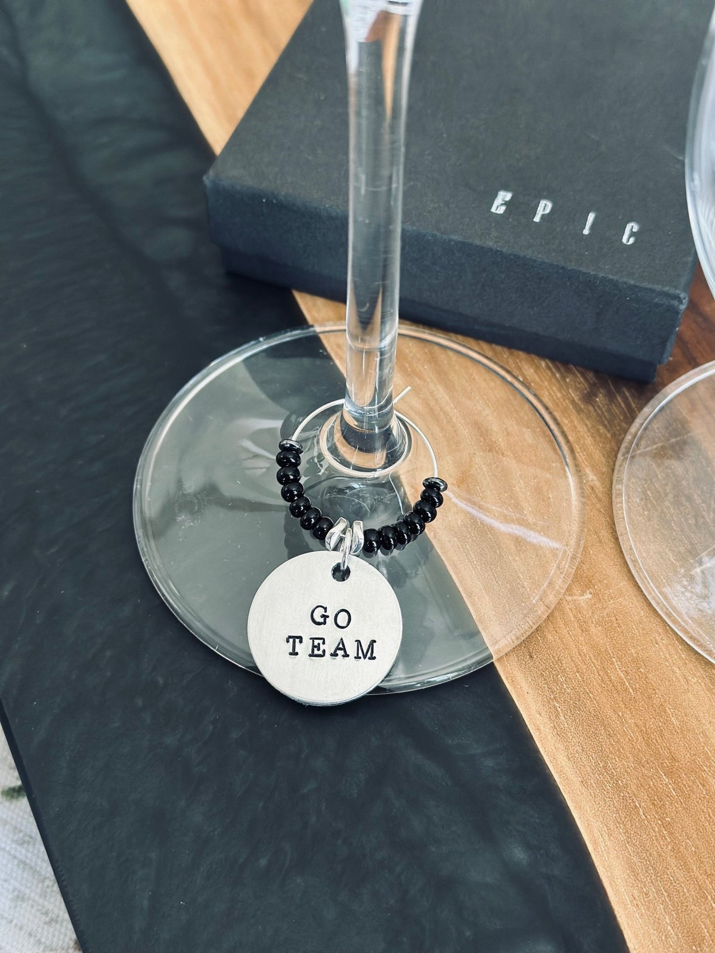GO TEAM hand stamped wine charm - EpicWineCharms