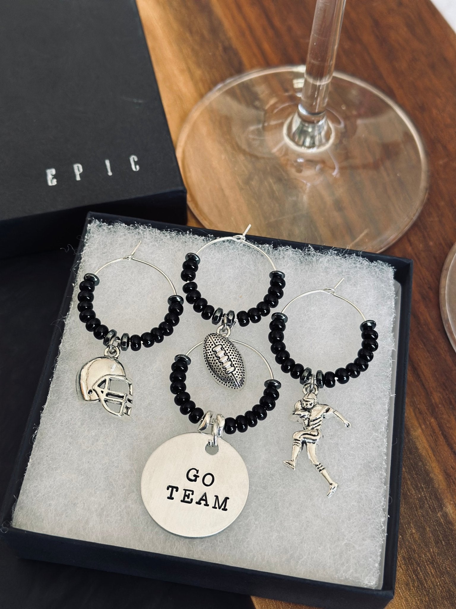 GO TEAM hand stamped wine charm - EpicWineCharms