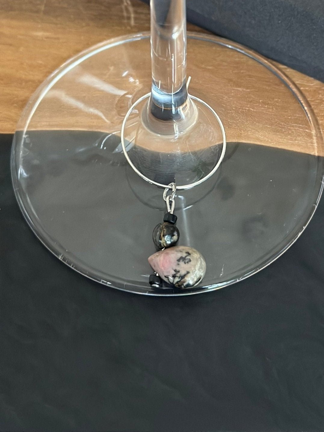 "Mother" wine charm - Rose, black cocoa Rhodonite - EpicWineCharms