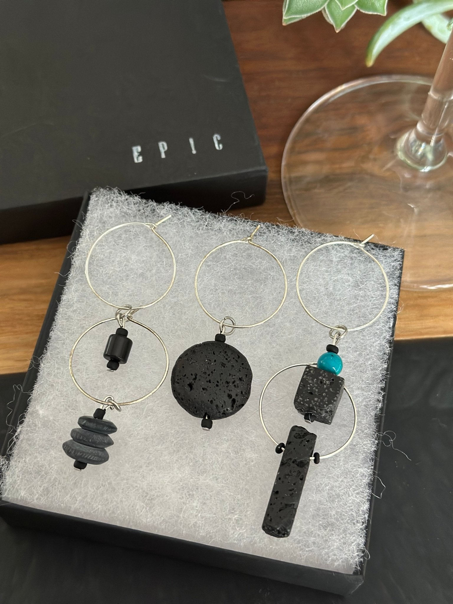 "Mycraft" wine charm - Lava stone and Australian Jasper - EpicWineCharms