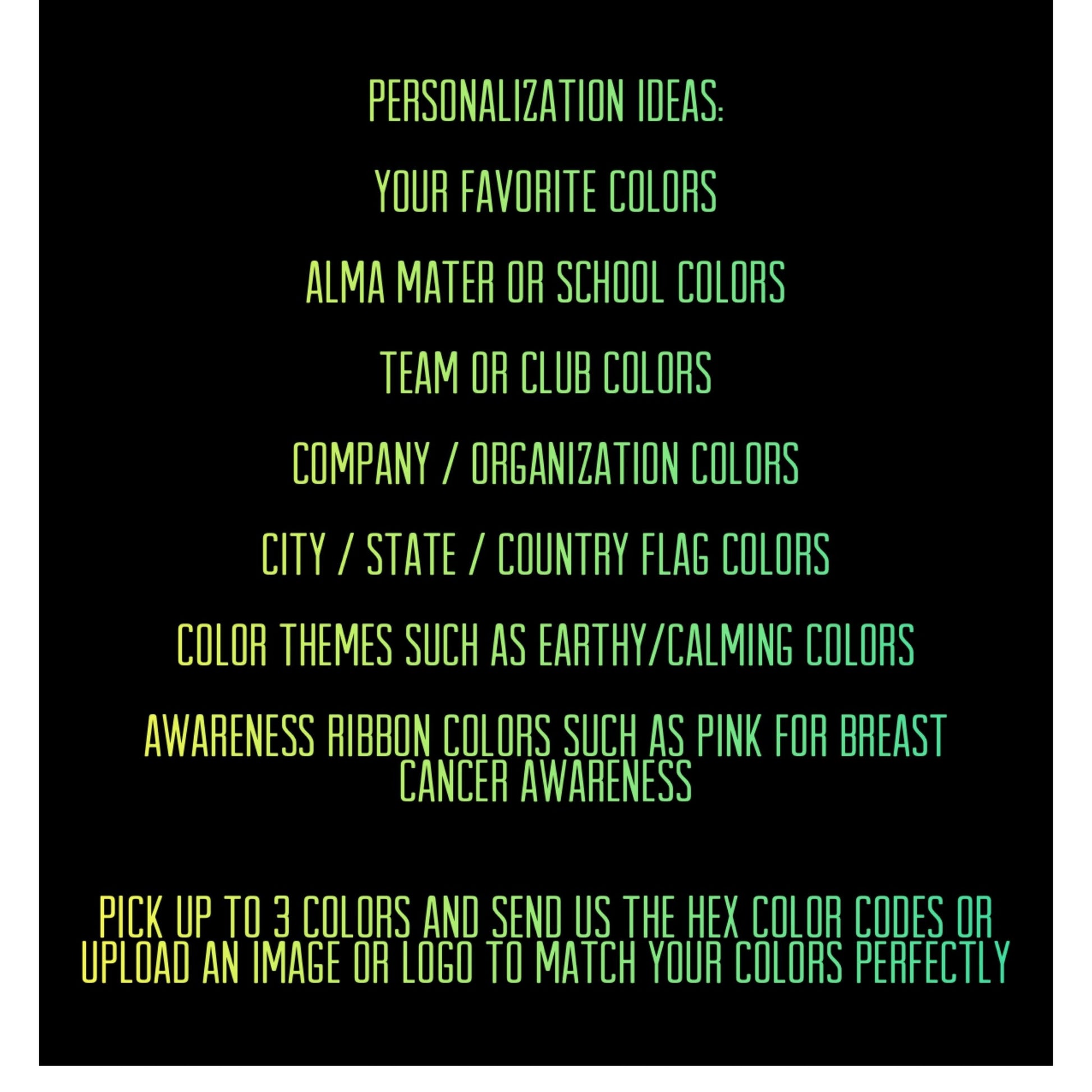list of personalization ideas for bead colors