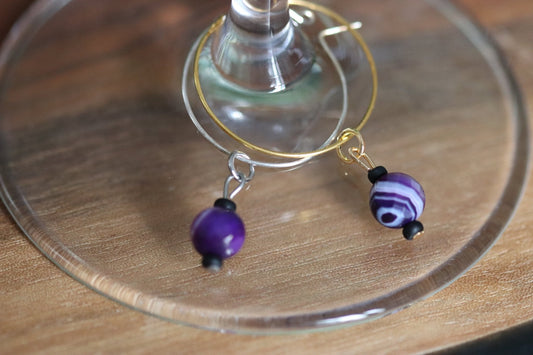 "Purple Haze" wine charm - Purple and white agate - EpicWineCharms