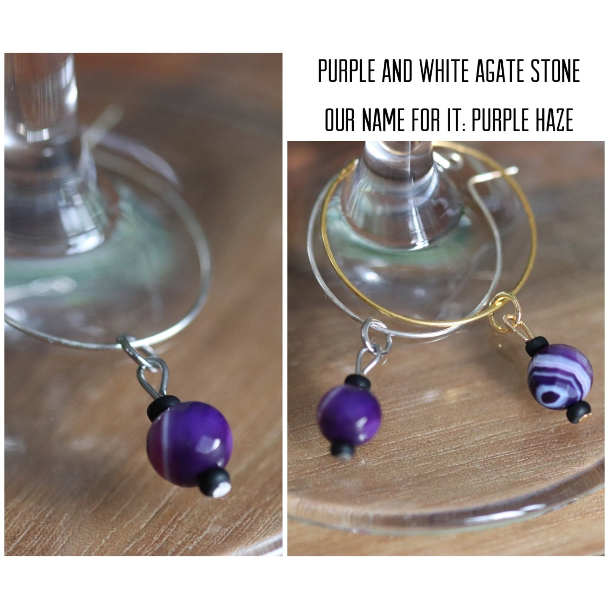 "Purple Haze" wine charm - Purple and white agate - EpicWineCharms