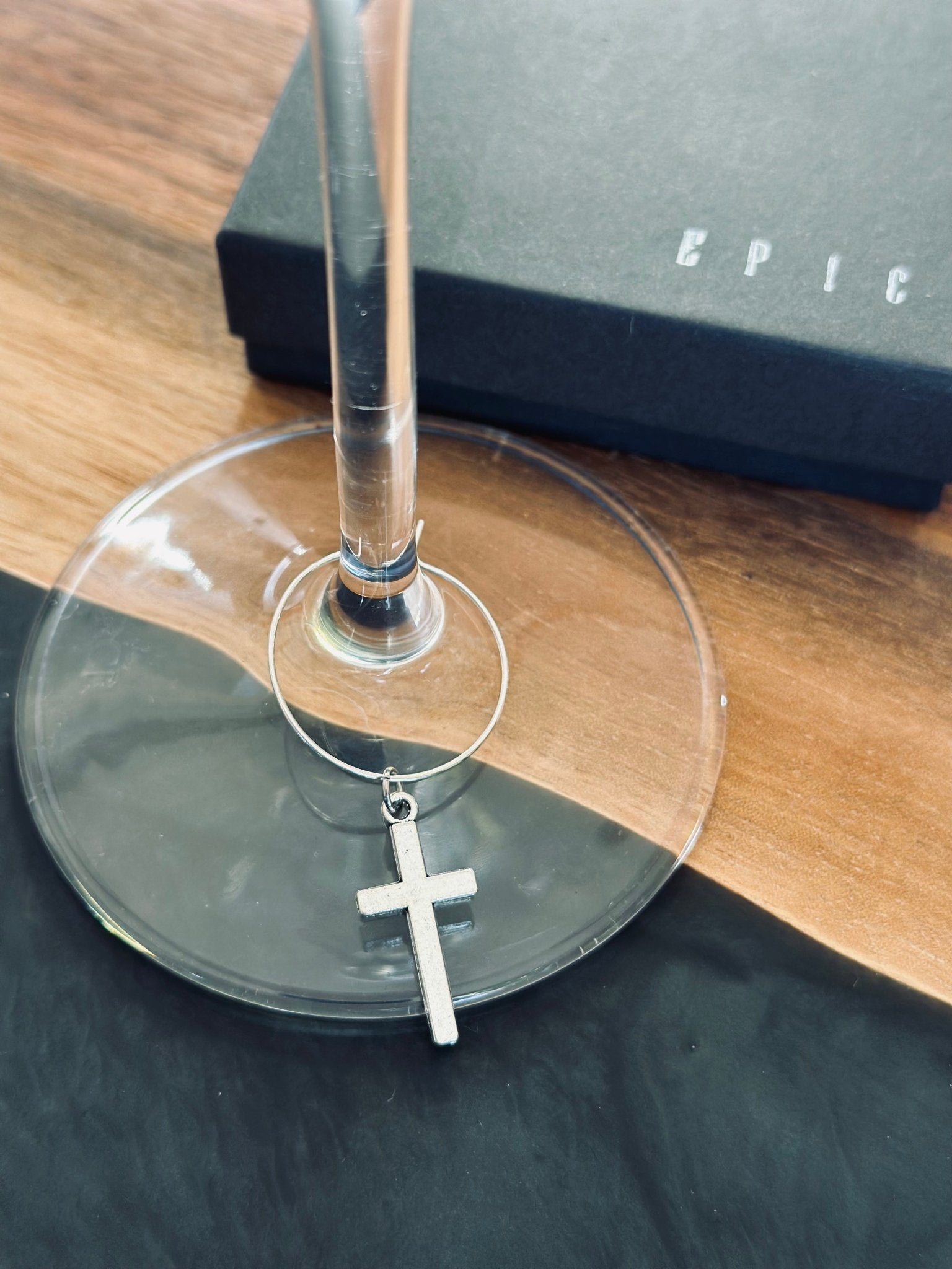 Silver metal cross wine charm - EpicWineCharms