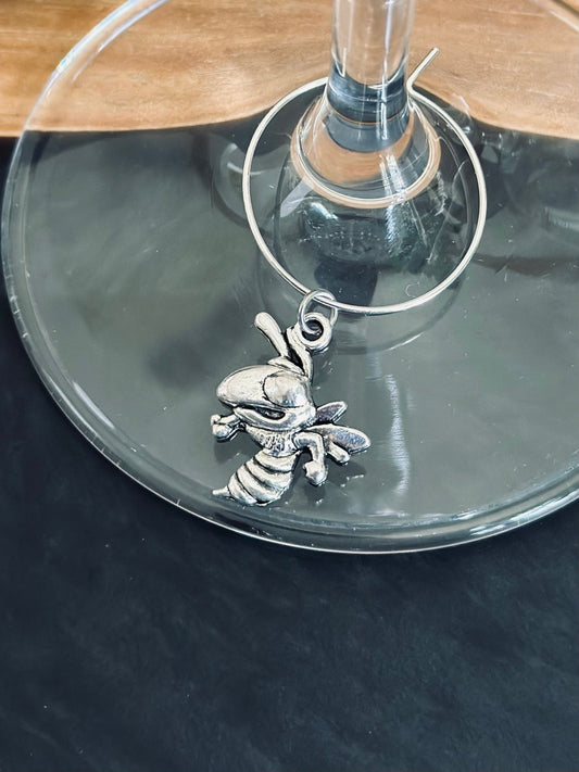 Yellow jacket wine charm - Silver bee wine charm - EpicWineCharms